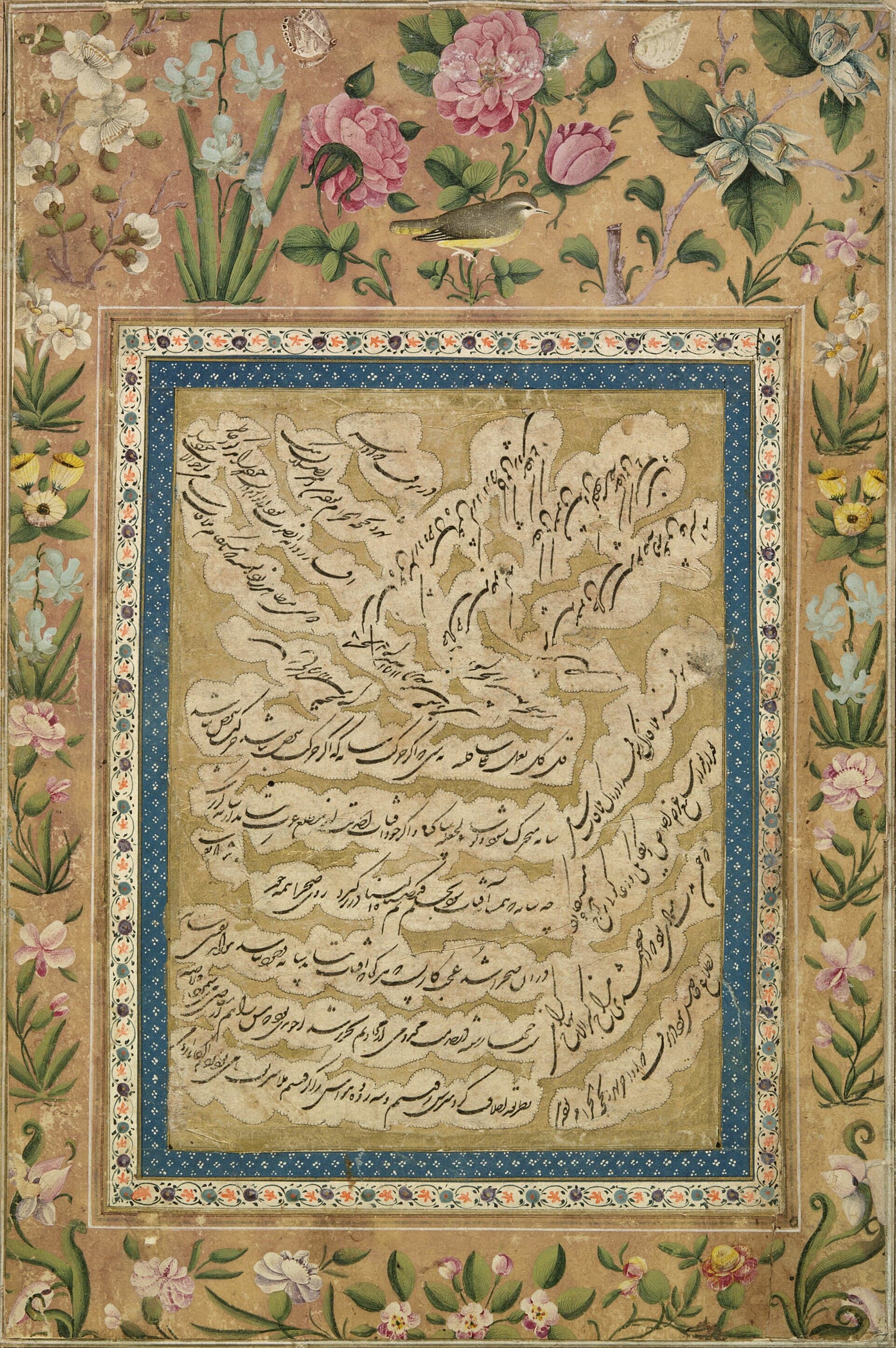 خوشنویسی شکستهنستعلیق با حاشیه گل و بوته